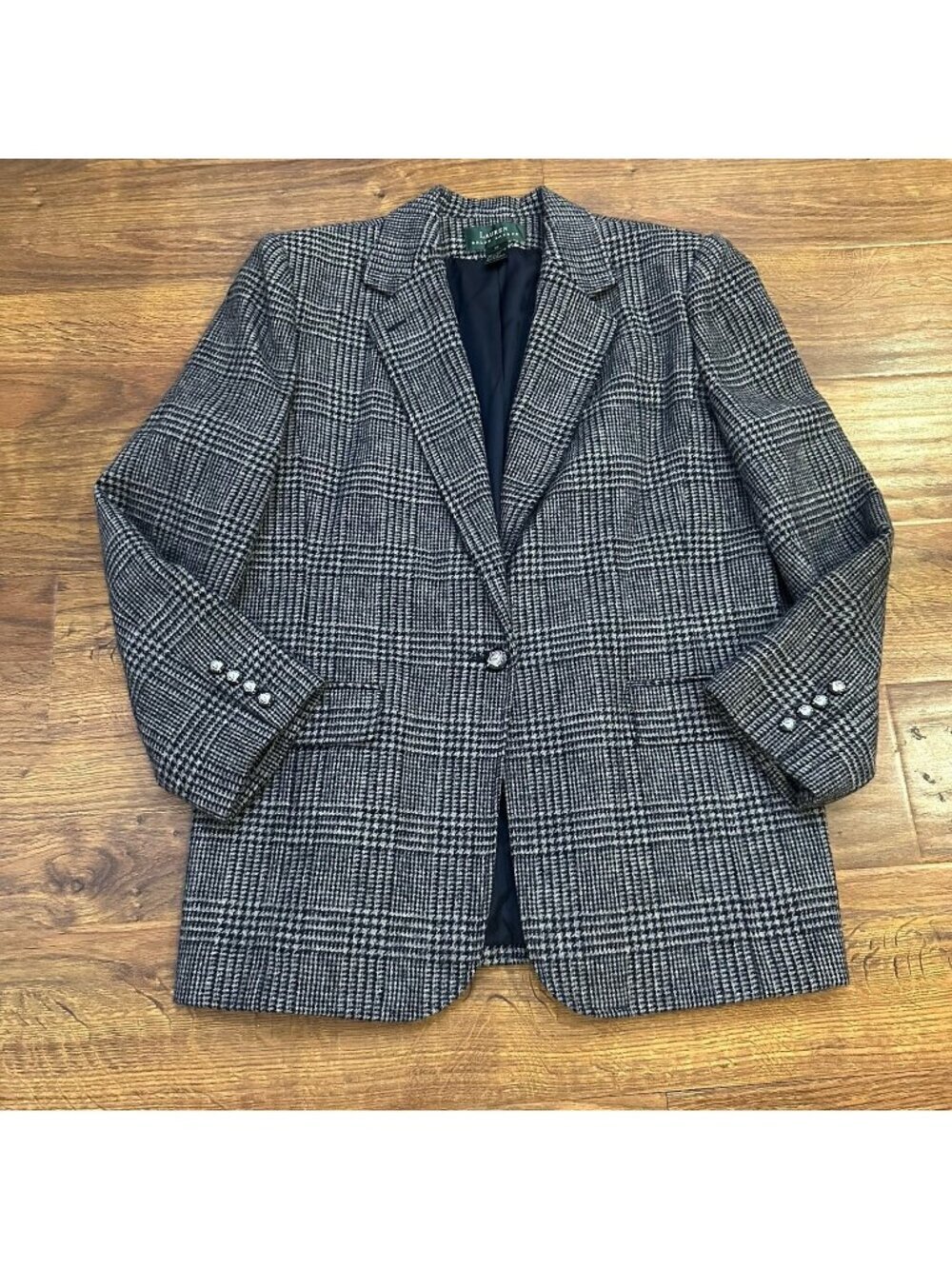 Lauren Ralph Lauren 100% wool plaid one button Blazer